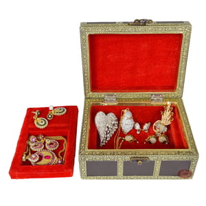 Brown Treasure Chest, Artificial Leather Finish, Wooden Handmade Jewelry Box